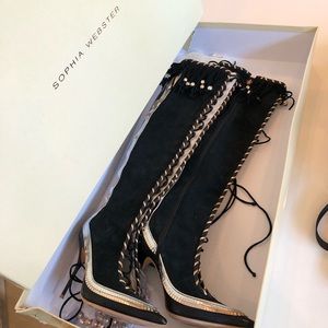 Sophia Webster Zina Suede Fringe Knee-High Boots